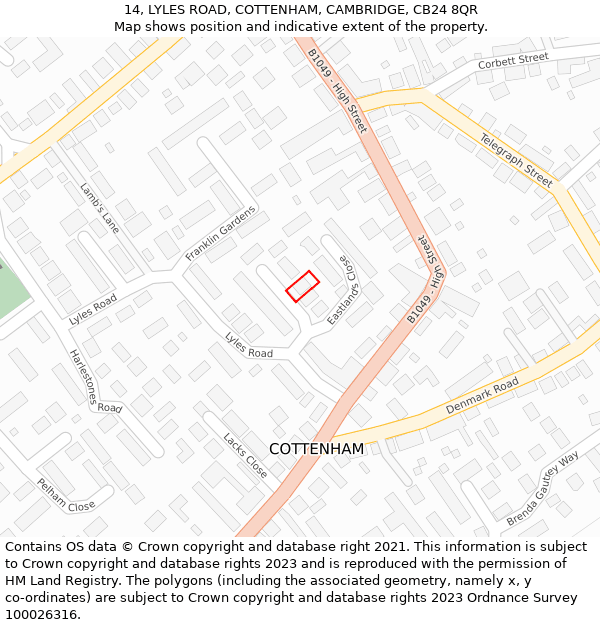 14, LYLES ROAD, COTTENHAM, CAMBRIDGE, CB24 8QR: Location map and indicative extent of plot
