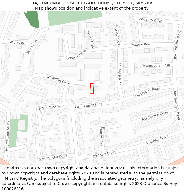 14, LYNCOMBE CLOSE, CHEADLE HULME, CHEADLE, SK8 7RB: Location map and indicative extent of plot