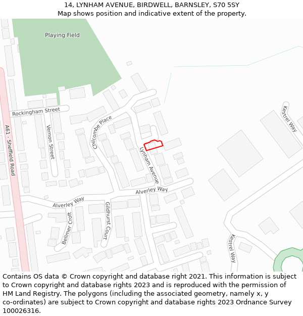 14, LYNHAM AVENUE, BIRDWELL, BARNSLEY, S70 5SY: Location map and indicative extent of plot