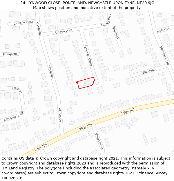 14, LYNWOOD CLOSE, PONTELAND, NEWCASTLE UPON TYNE, NE20 9JG: Location map and indicative extent of plot