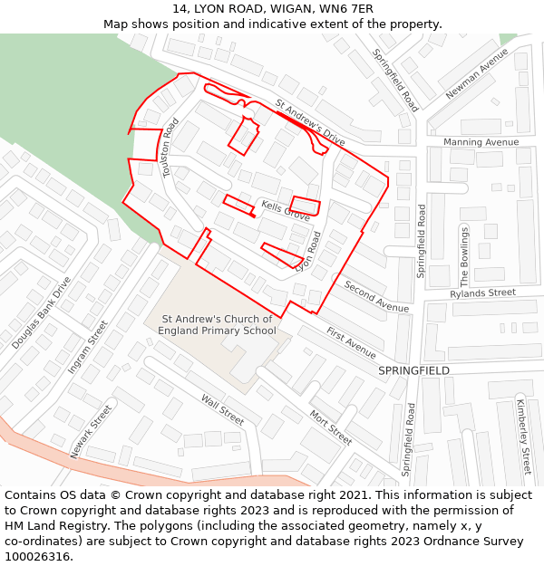 14, LYON ROAD, WIGAN, WN6 7ER: Location map and indicative extent of plot