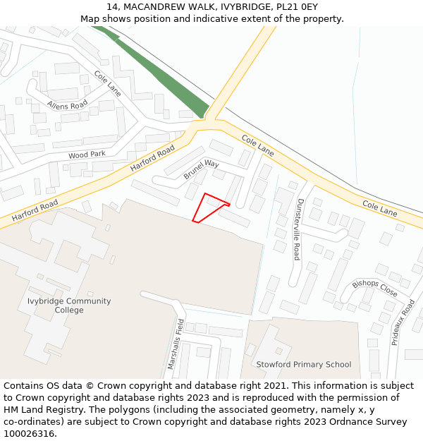 14, MACANDREW WALK, IVYBRIDGE, PL21 0EY: Location map and indicative extent of plot