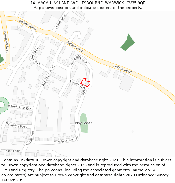 14, MACAULAY LANE, WELLESBOURNE, WARWICK, CV35 9QF: Location map and indicative extent of plot