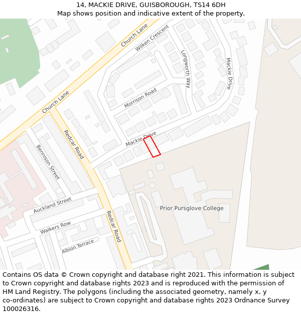 14, MACKIE DRIVE, GUISBOROUGH, TS14 6DH: Location map and indicative extent of plot