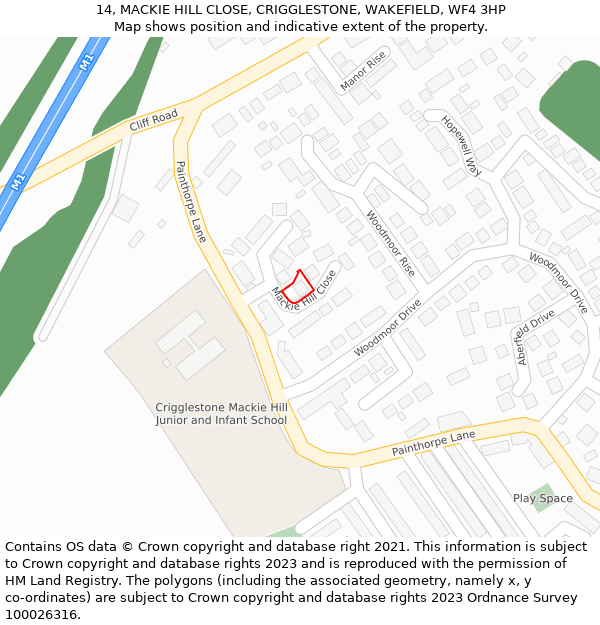 14, MACKIE HILL CLOSE, CRIGGLESTONE, WAKEFIELD, WF4 3HP: Location map and indicative extent of plot