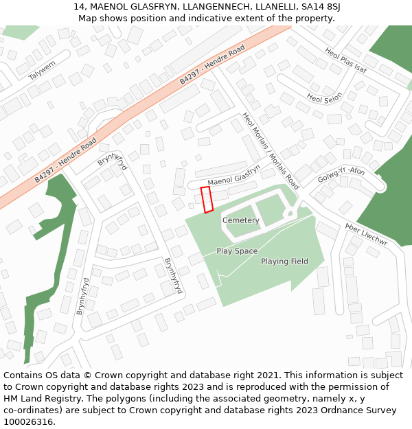 14, MAENOL GLASFRYN, LLANGENNECH, LLANELLI, SA14 8SJ: Location map and indicative extent of plot