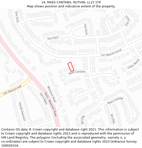 14, MAES CANTABA, RUTHIN, LL15 1YP: Location map and indicative extent of plot