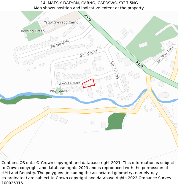 14, MAES Y DAFARN, CARNO, CAERSWS, SY17 5NG: Location map and indicative extent of plot