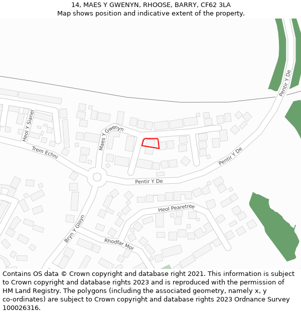 14, MAES Y GWENYN, RHOOSE, BARRY, CF62 3LA: Location map and indicative extent of plot