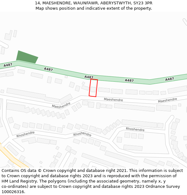 14, MAESHENDRE, WAUNFAWR, ABERYSTWYTH, SY23 3PR: Location map and indicative extent of plot