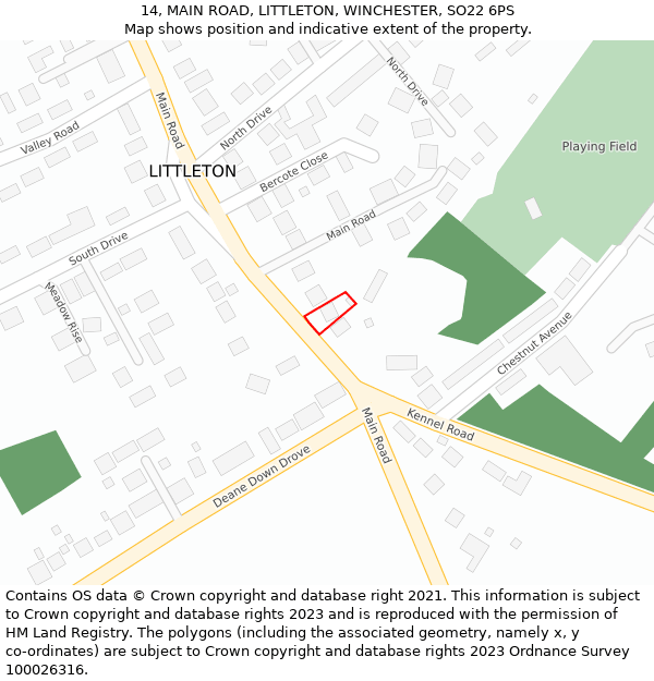 14, MAIN ROAD, LITTLETON, WINCHESTER, SO22 6PS: Location map and indicative extent of plot