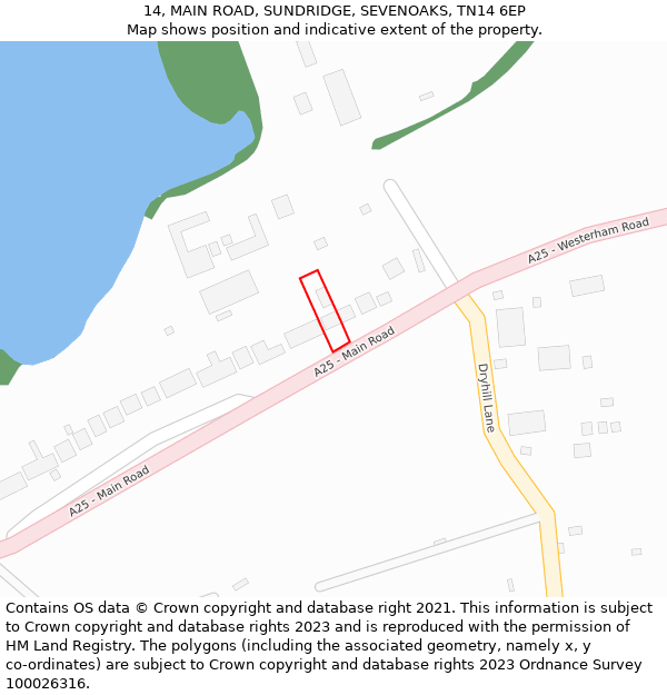 14, MAIN ROAD, SUNDRIDGE, SEVENOAKS, TN14 6EP: Location map and indicative extent of plot