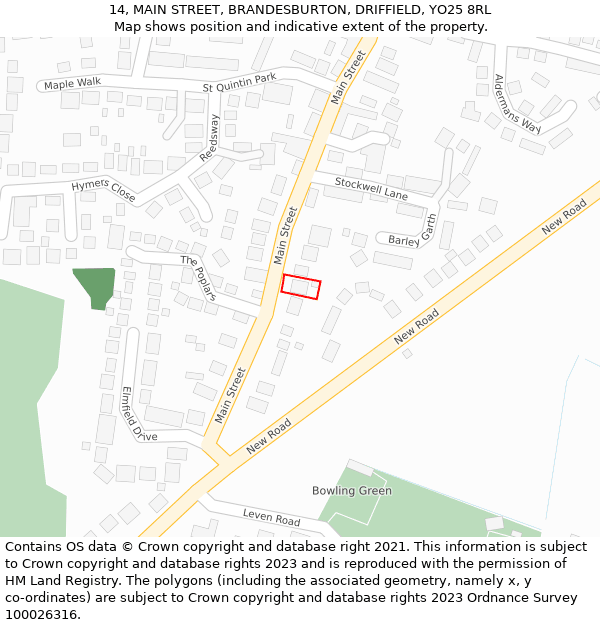 14, MAIN STREET, BRANDESBURTON, DRIFFIELD, YO25 8RL: Location map and indicative extent of plot