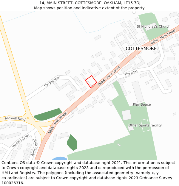 14, MAIN STREET, COTTESMORE, OAKHAM, LE15 7DJ: Location map and indicative extent of plot