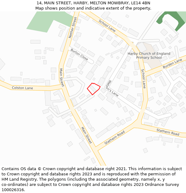 14, MAIN STREET, HARBY, MELTON MOWBRAY, LE14 4BN: Location map and indicative extent of plot