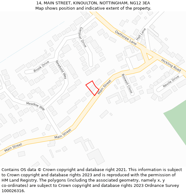 14, MAIN STREET, KINOULTON, NOTTINGHAM, NG12 3EA: Location map and indicative extent of plot