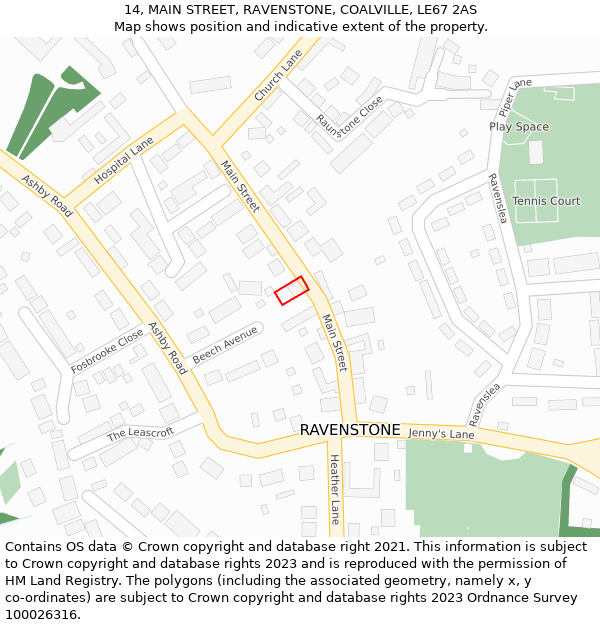 14, MAIN STREET, RAVENSTONE, COALVILLE, LE67 2AS: Location map and indicative extent of plot