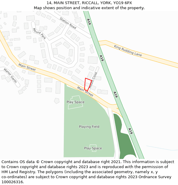 14, MAIN STREET, RICCALL, YORK, YO19 6PX: Location map and indicative extent of plot