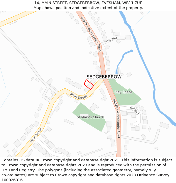 14, MAIN STREET, SEDGEBERROW, EVESHAM, WR11 7UF: Location map and indicative extent of plot