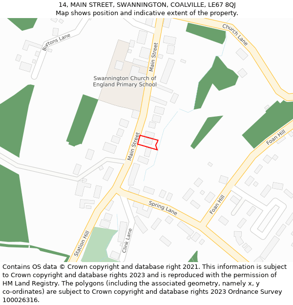 14, MAIN STREET, SWANNINGTON, COALVILLE, LE67 8QJ: Location map and indicative extent of plot