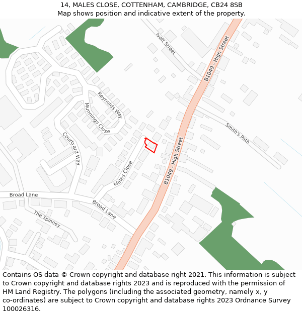 14, MALES CLOSE, COTTENHAM, CAMBRIDGE, CB24 8SB: Location map and indicative extent of plot