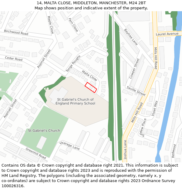 14, MALTA CLOSE, MIDDLETON, MANCHESTER, M24 2BT: Location map and indicative extent of plot