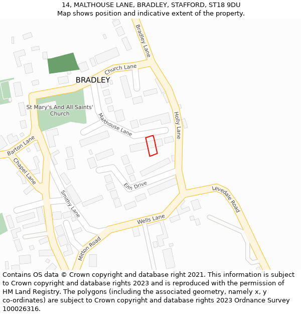 14, MALTHOUSE LANE, BRADLEY, STAFFORD, ST18 9DU: Location map and indicative extent of plot