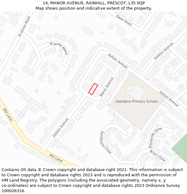 14, MANOR AVENUE, RAINHILL, PRESCOT, L35 0QP: Location map and indicative extent of plot