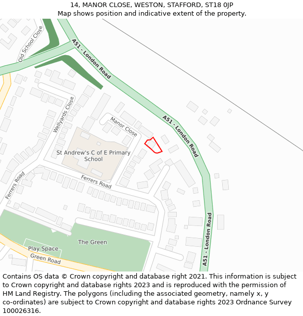 14, MANOR CLOSE, WESTON, STAFFORD, ST18 0JP: Location map and indicative extent of plot