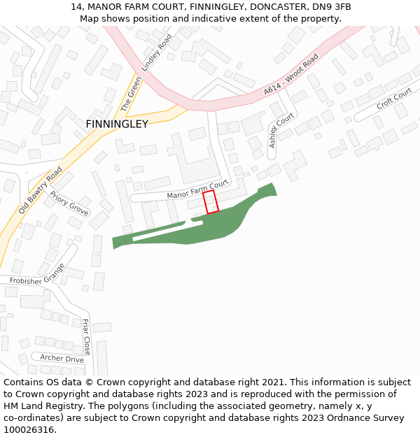 14, MANOR FARM COURT, FINNINGLEY, DONCASTER, DN9 3FB: Location map and indicative extent of plot