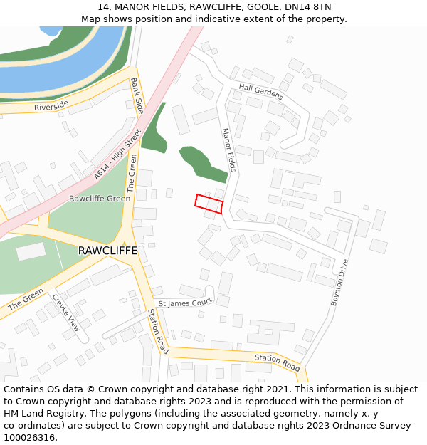 14, MANOR FIELDS, RAWCLIFFE, GOOLE, DN14 8TN: Location map and indicative extent of plot