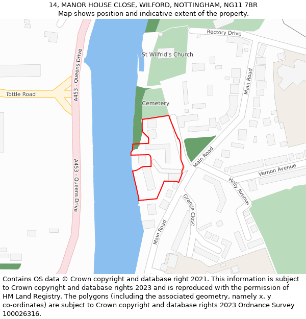 14, MANOR HOUSE CLOSE, WILFORD, NOTTINGHAM, NG11 7BR: Location map and indicative extent of plot