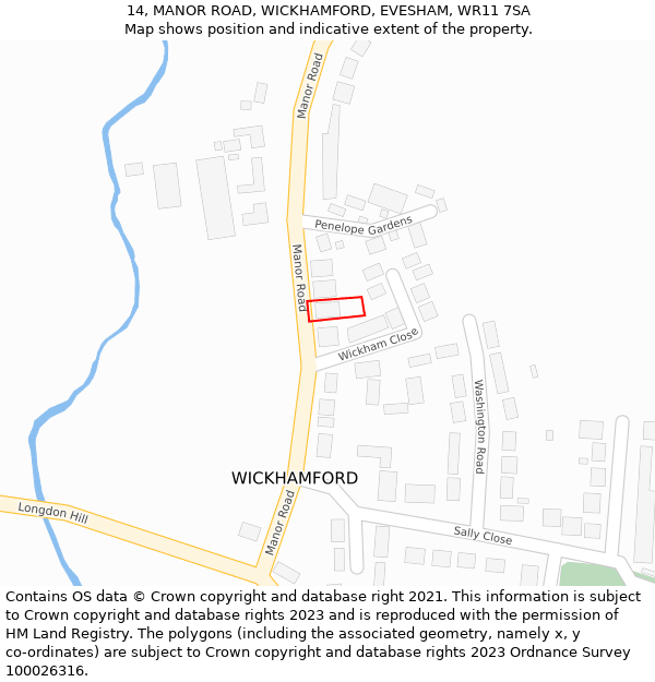 14, MANOR ROAD, WICKHAMFORD, EVESHAM, WR11 7SA: Location map and indicative extent of plot