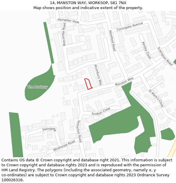 14, MANSTON WAY, WORKSOP, S81 7NX: Location map and indicative extent of plot