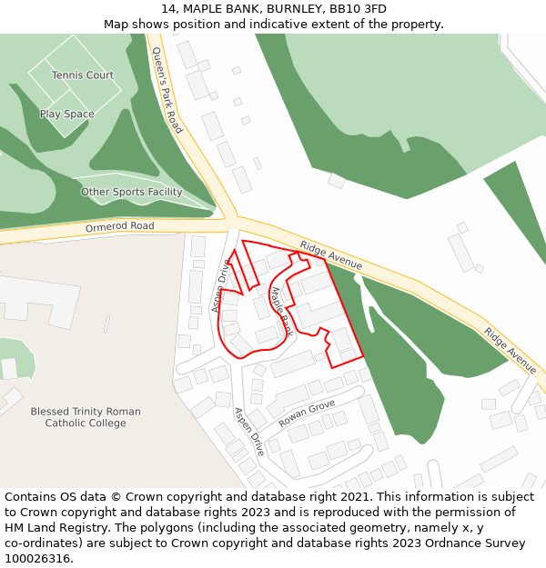 14, MAPLE BANK, BURNLEY, BB10 3FD: Location map and indicative extent of plot