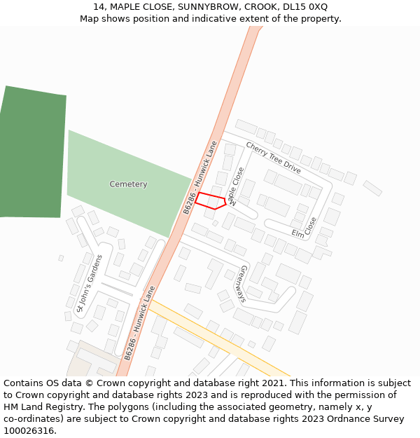 14, MAPLE CLOSE, SUNNYBROW, CROOK, DL15 0XQ: Location map and indicative extent of plot