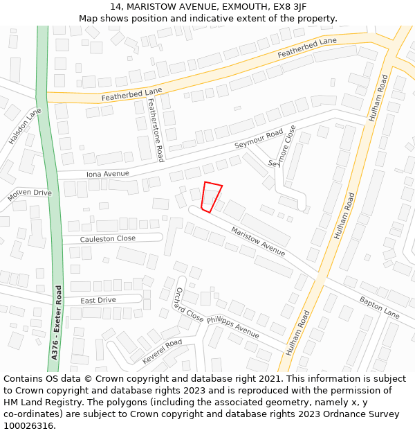 14, MARISTOW AVENUE, EXMOUTH, EX8 3JF: Location map and indicative extent of plot