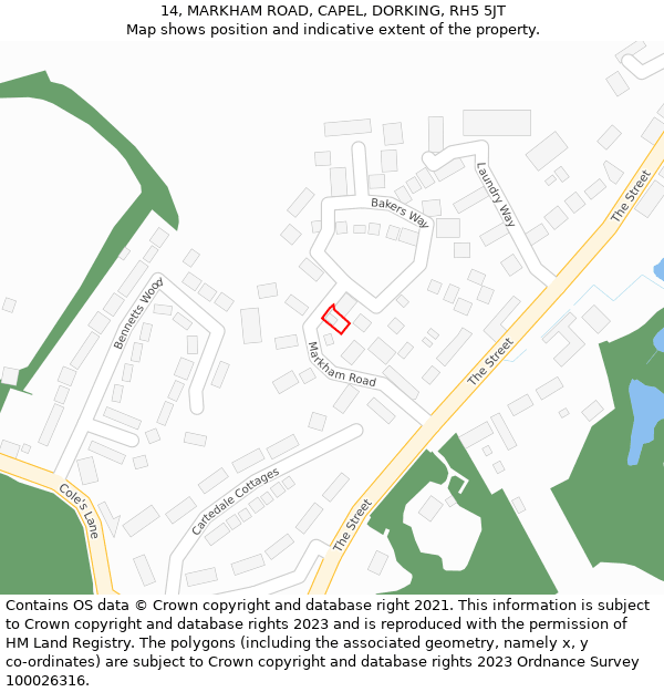 14, MARKHAM ROAD, CAPEL, DORKING, RH5 5JT: Location map and indicative extent of plot