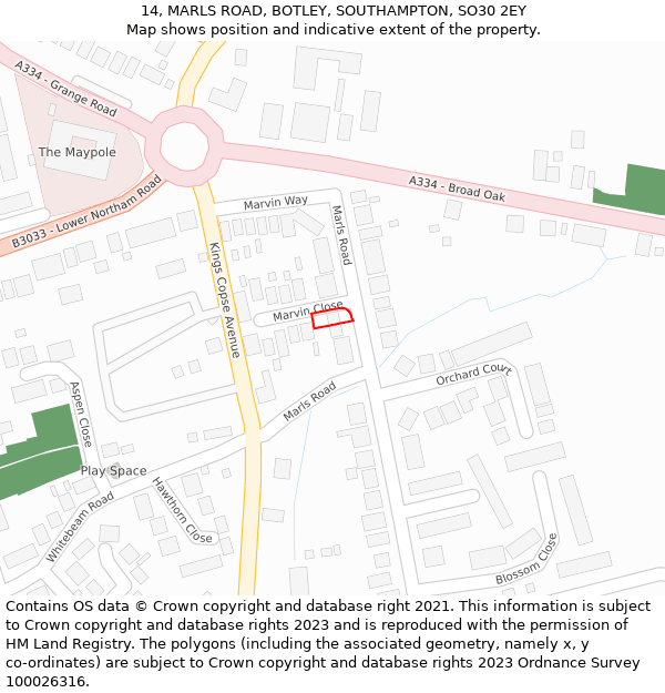 14, MARLS ROAD, BOTLEY, SOUTHAMPTON, SO30 2EY: Location map and indicative extent of plot