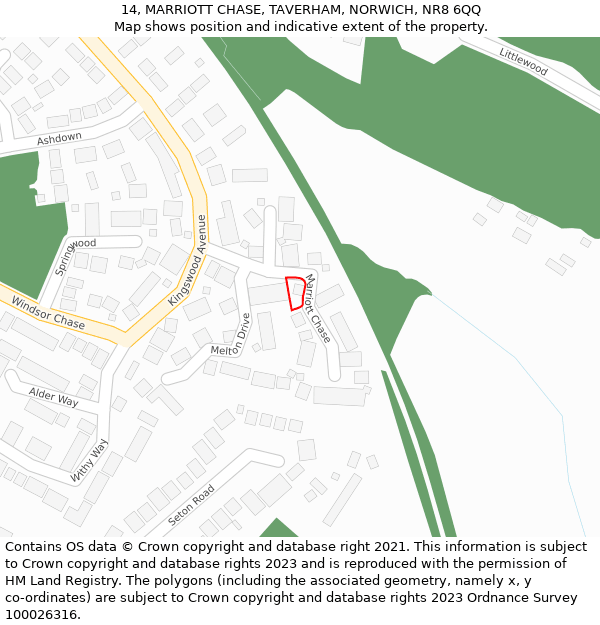 14, MARRIOTT CHASE, TAVERHAM, NORWICH, NR8 6QQ: Location map and indicative extent of plot