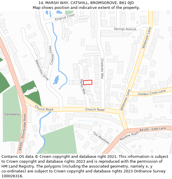 14, MARSH WAY, CATSHILL, BROMSGROVE, B61 0JD: Location map and indicative extent of plot