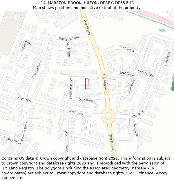 14, MARSTON BROOK, HILTON, DERBY, DE65 5HS: Location map and indicative extent of plot