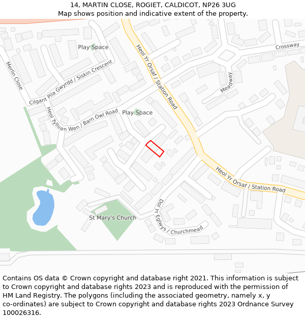 14, MARTIN CLOSE, ROGIET, CALDICOT, NP26 3UG: Location map and indicative extent of plot