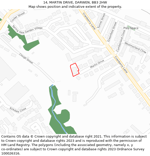 14, MARTIN DRIVE, DARWEN, BB3 2HW: Location map and indicative extent of plot