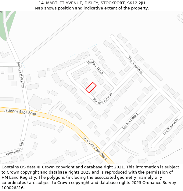 14, MARTLET AVENUE, DISLEY, STOCKPORT, SK12 2JH: Location map and indicative extent of plot