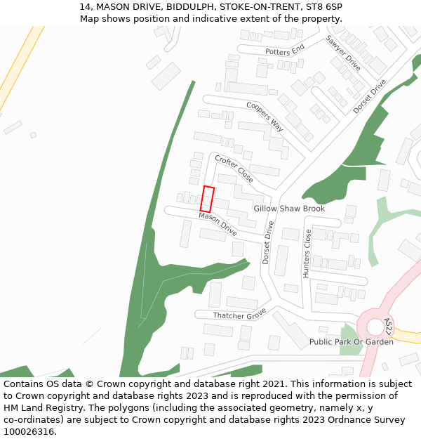 14, MASON DRIVE, BIDDULPH, STOKE-ON-TRENT, ST8 6SP: Location map and indicative extent of plot