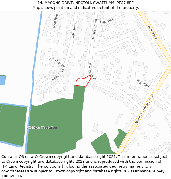 14, MASONS DRIVE, NECTON, SWAFFHAM, PE37 8EE: Location map and indicative extent of plot