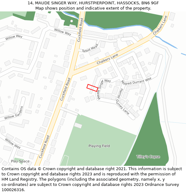 14, MAUDE SINGER WAY, HURSTPIERPOINT, HASSOCKS, BN6 9GF: Location map and indicative extent of plot