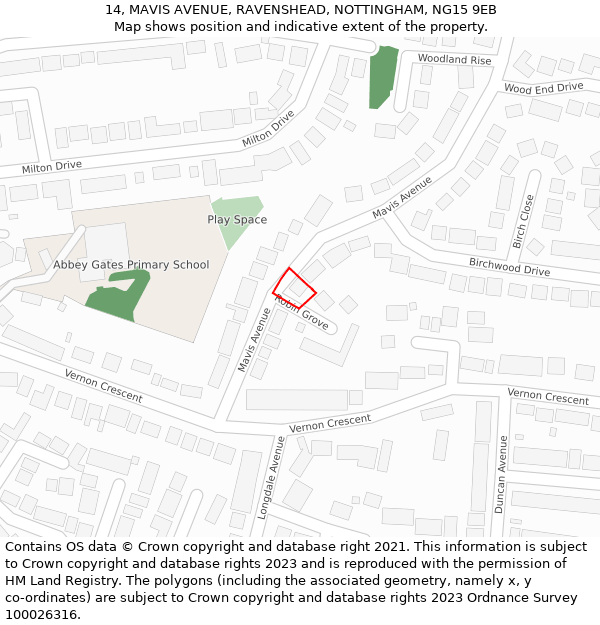 14, MAVIS AVENUE, RAVENSHEAD, NOTTINGHAM, NG15 9EB: Location map and indicative extent of plot