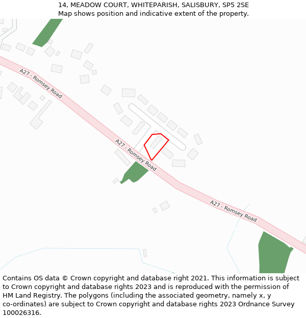 14, MEADOW COURT, WHITEPARISH, SALISBURY, SP5 2SE: Location map and indicative extent of plot